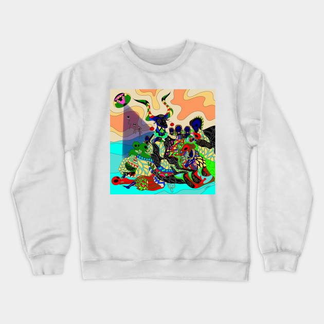 the devil and their tricks in alien mandala universe ecopop Crewneck Sweatshirt by jorge_lebeau